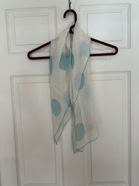 Vintage Sheer White Scarf with Light Blue Polka Dots